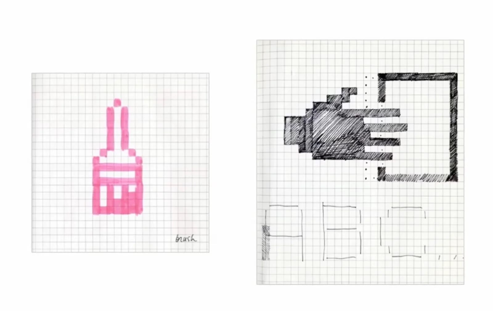 Susan Kare’s early Macintosh icon sketches. Susan Kare’s early Macintosh icon sketches.